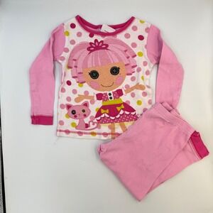 Lalaloopsy Girls Pajama Set 4T Pink Polka Dot Doll Cat Graphic 2‑Piece Sleepwear